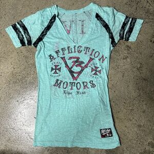 Y2K affliction women’s top size s lace and cotton with front and back design SM